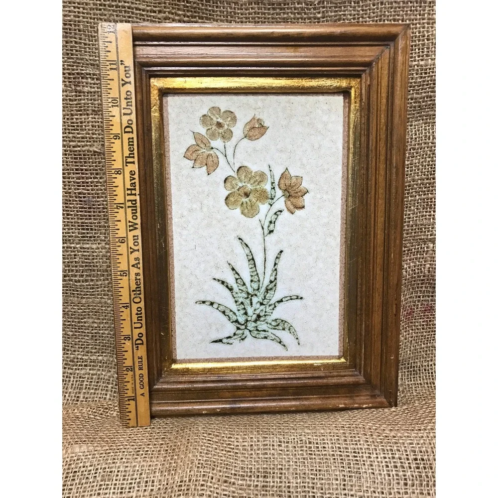 Framed Tile with Floral‎ Design, Great Vintage Wooden Frame, Hand Made in Italy